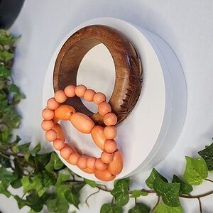 Boho Wood Bracelet Set Orange and Natural